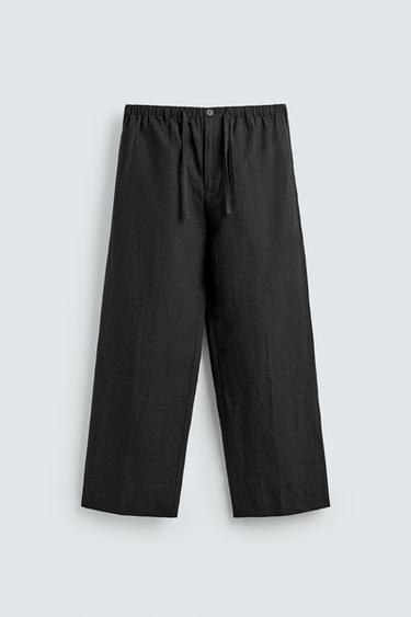بنطلون RELAXED FIT 100% كتان - أسود by Zara