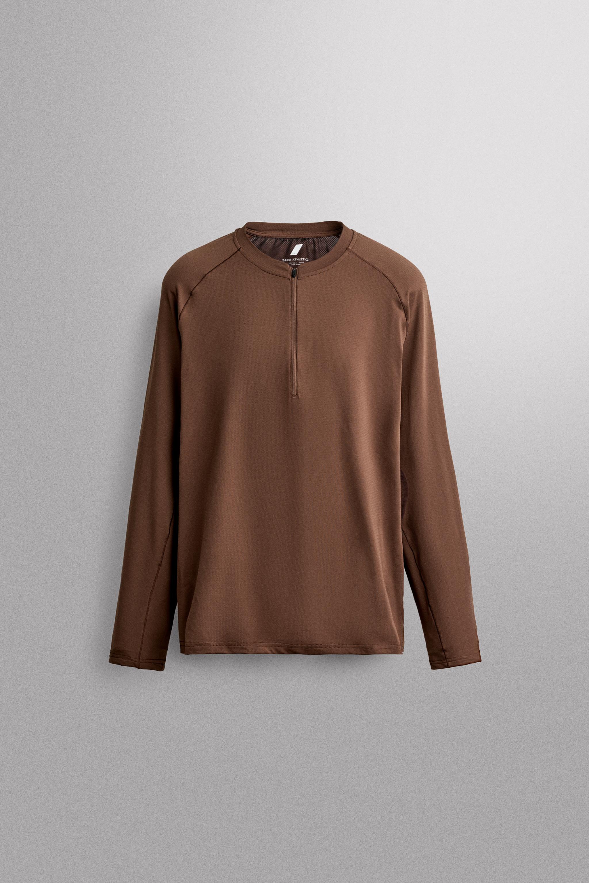 COLOUR BLOCK QUARTER-ZIP T-SHIRT - Brown | ZARA Curaçao / Curazao