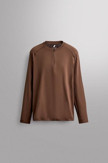 COLOR BLOCK QUARTER-ZIP T-SHIRT — Brown 1