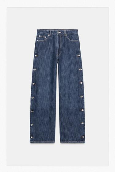 JEANS TRF BAGGY TIRO MEDIO BOTONES - Azul de Zara