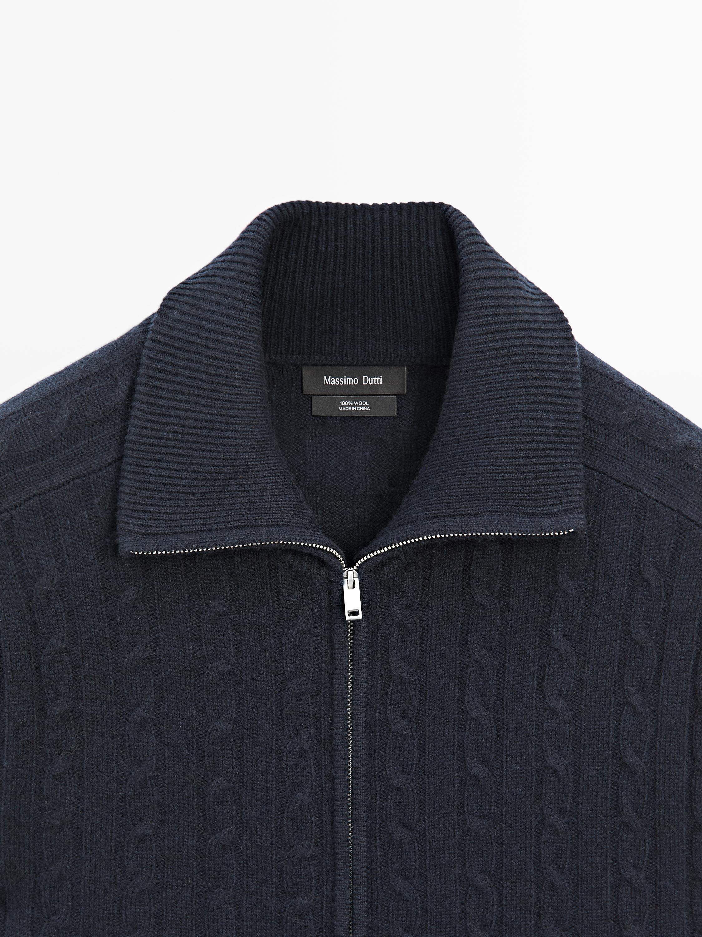 100% wool cable-knit zip-up cardigan