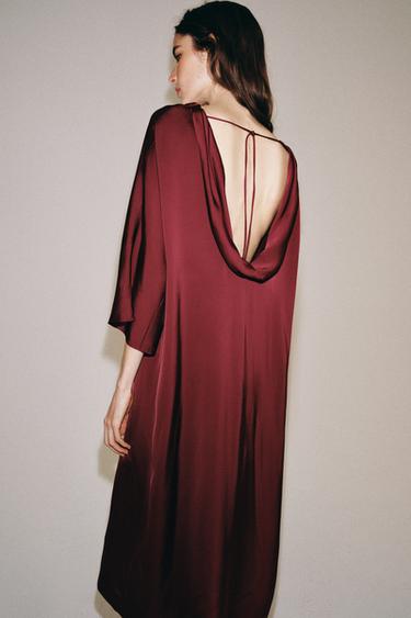 ZW COLLECTION SATIN MIDI DRESS - Burgundy by Zara