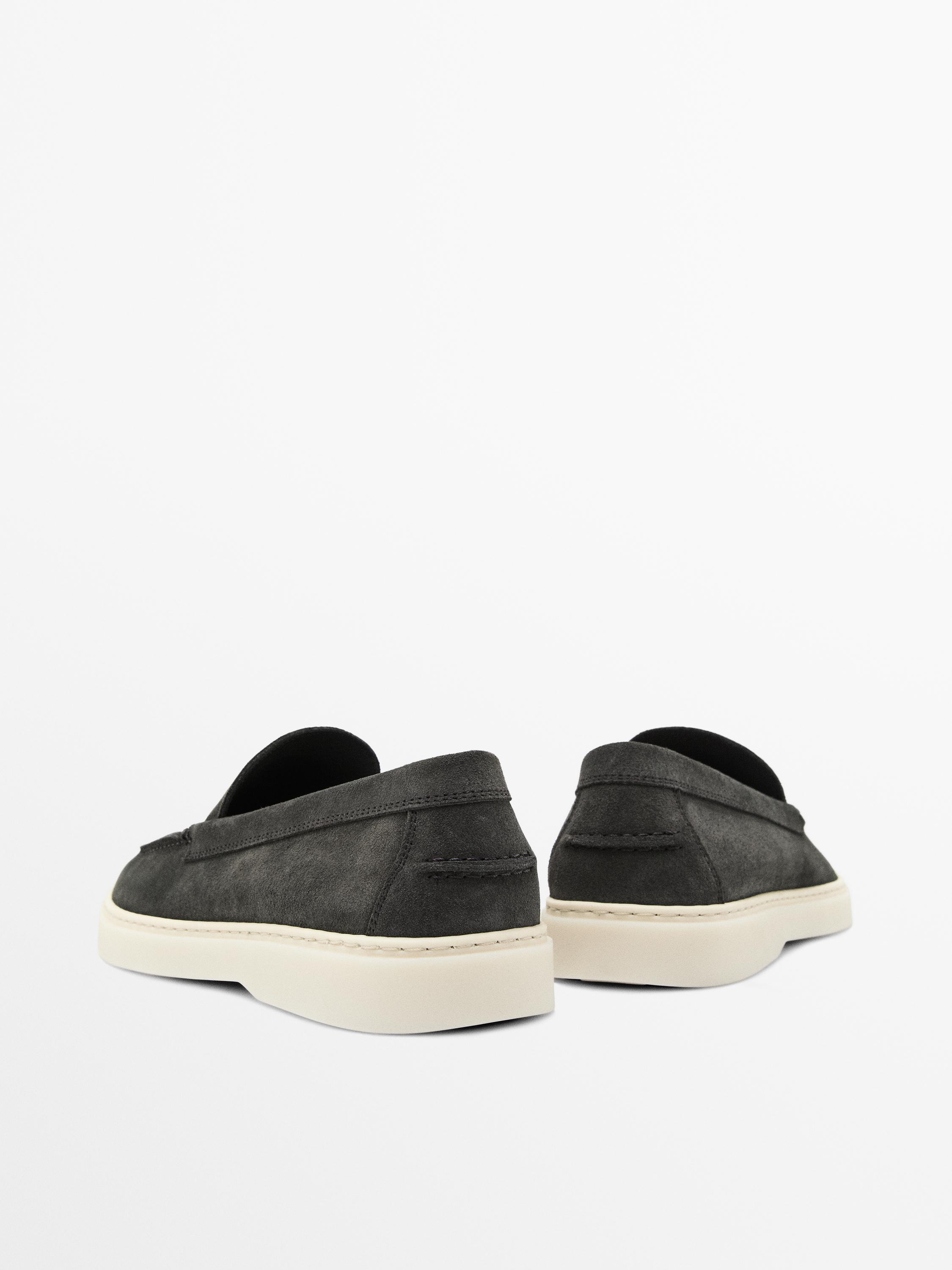 Split leather loafers with moc toe