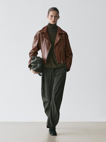 Zara Nappa leather biker jacket - Brown