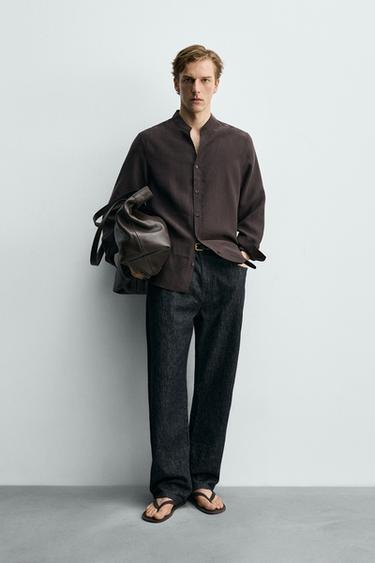 CAMISA FLUIDA CUELLO TIRA - Marrón de Zara - Imagen 0