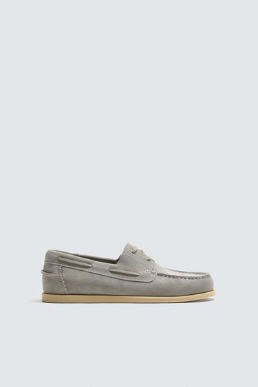 Zara LEATHER DECK SHOES - Gray