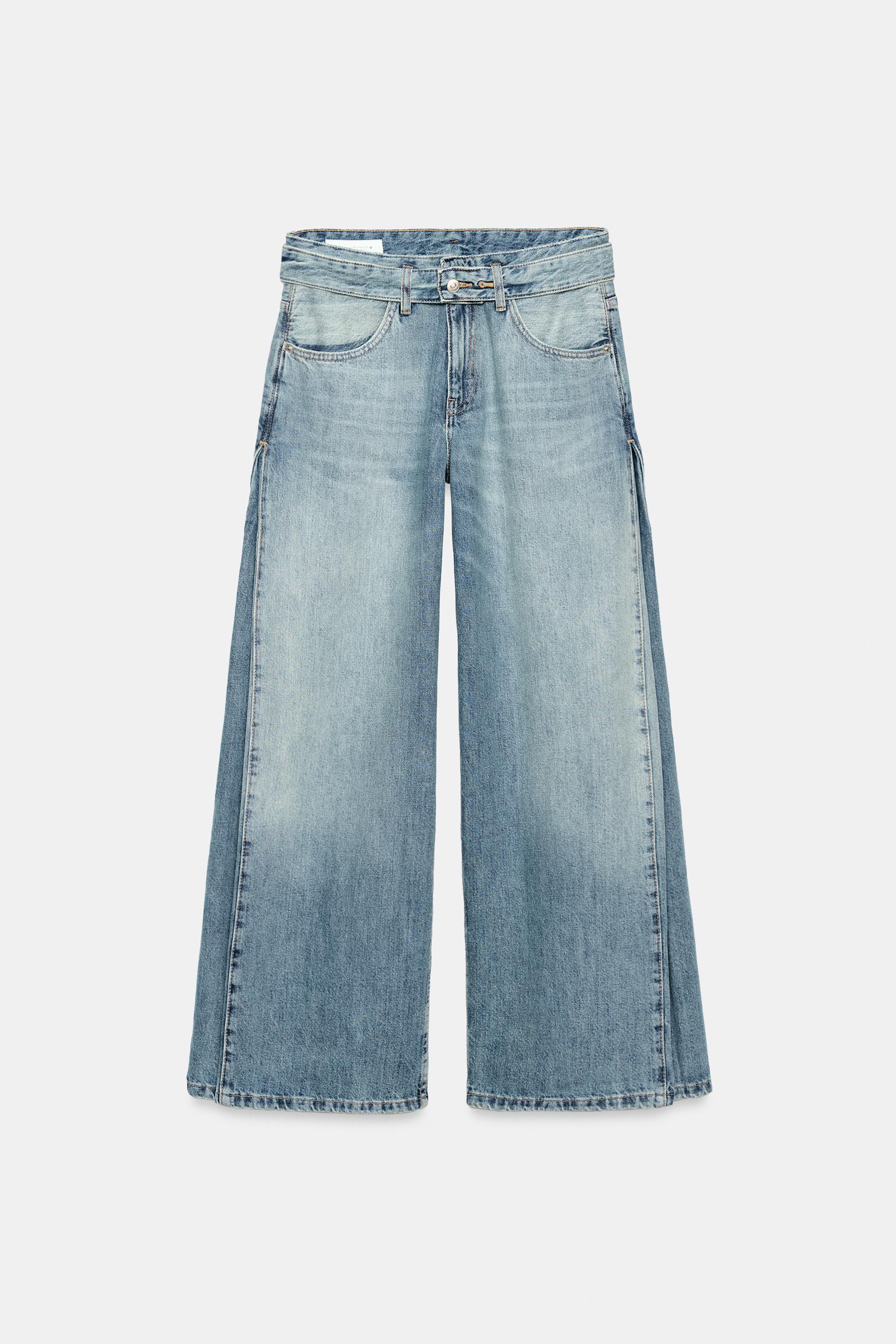 TRF ミッドライズ ベルト＆タック デニムパンツ - ブルー | ZARA Japan