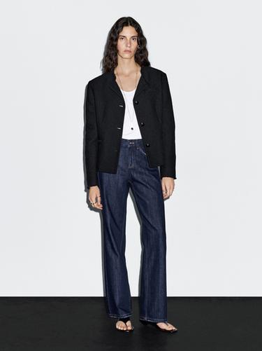 Zara Cropped jacket with buttons - Black - Image 0