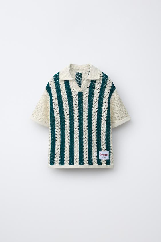 POLO PUNTO RAYAS FÚTBOL - Crudo / Azul de Zara - Imagen 0