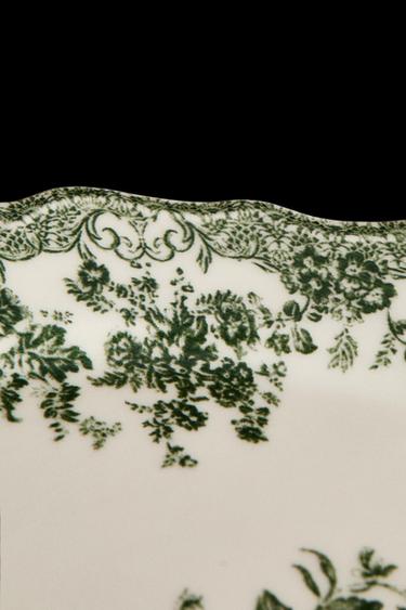 Zara FLORAL EARTHENWARE SERVING DISH - Dark olive