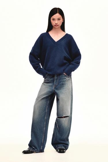 Zara TRF 中腰翻邊牛仔褲 - 藍色