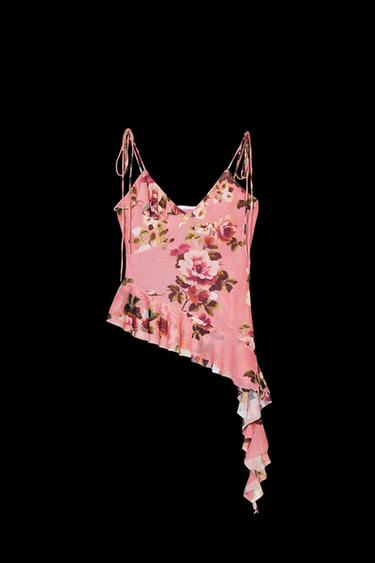 PRINTED TULLE STRAPPY TOP - Pink by Zara - Image 0