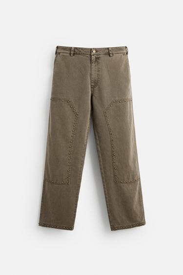 PANTALON RELAXED FIT CLOUS - Beige de Zara - Image 5