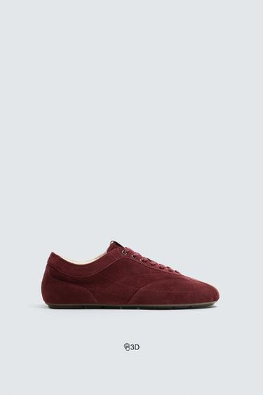 ULTRA-THIN SOLE LEATHER TRAINERS - Burgundy Red by Zara