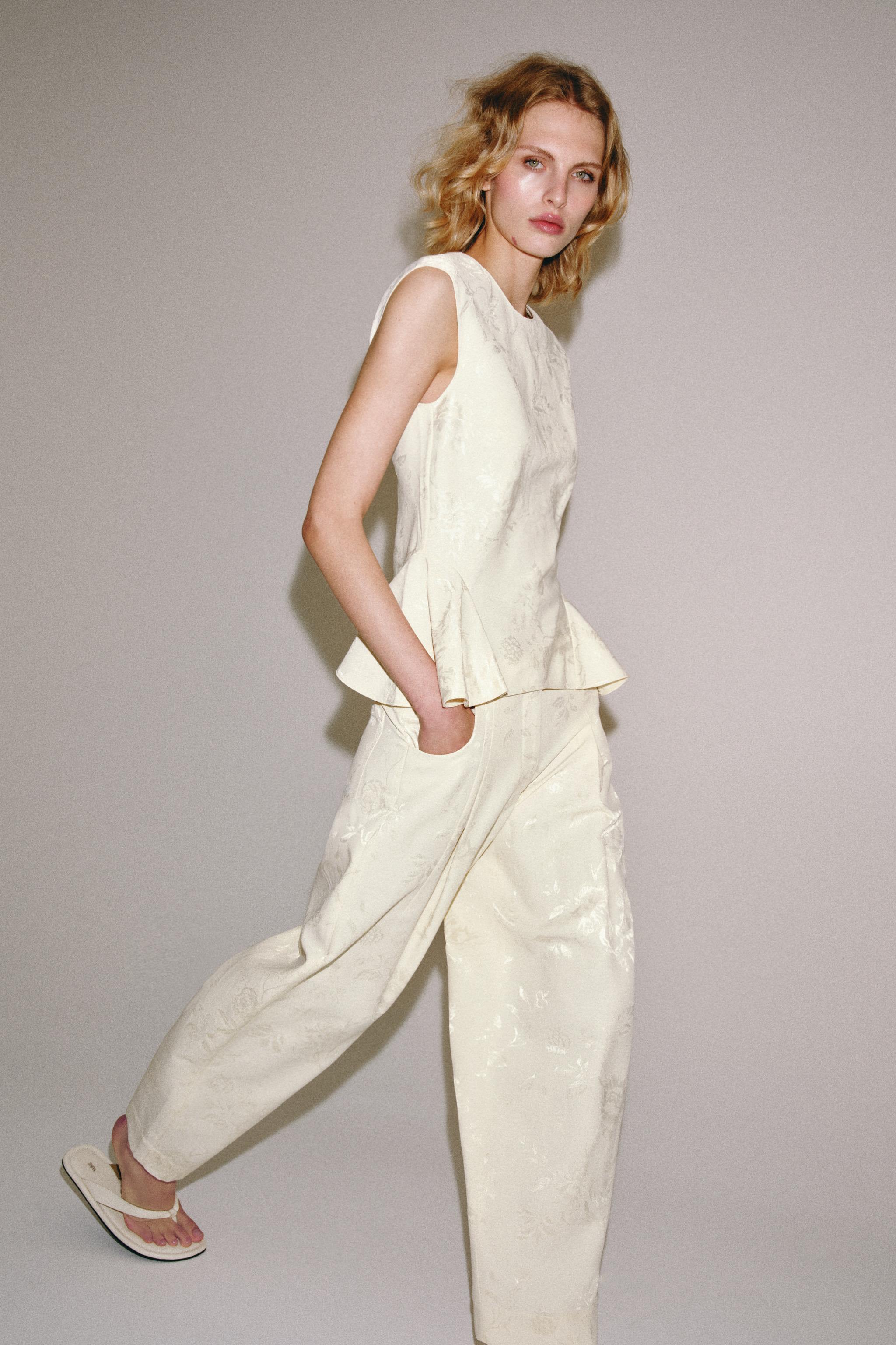 ZW COLLECTION JACQUARD BARREL PANTS — Ecru / Beige