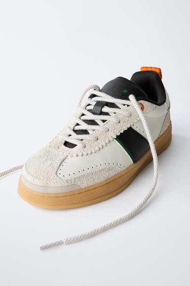 LEATHER SNEAKERS - White by Zara - Image 2