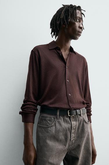 TEXTURED JACQUARD SHIRT - Dark burgundy by Zara - Image 4