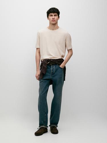 Zara Short sleeve linen and cotton T-shirt - Brown - Image 0