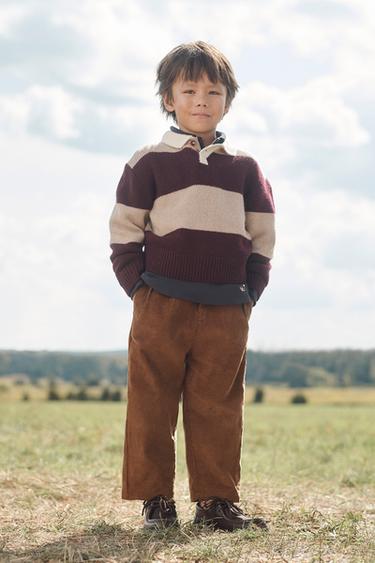LIMITED EDITION STRIPED 100% WOOL KNIT POLO SHIRT - bordeaux/ecru by Zara