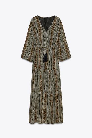 VESTIDO MIDI ESTAMPADO CINTURÓN - Multicolor de Zara