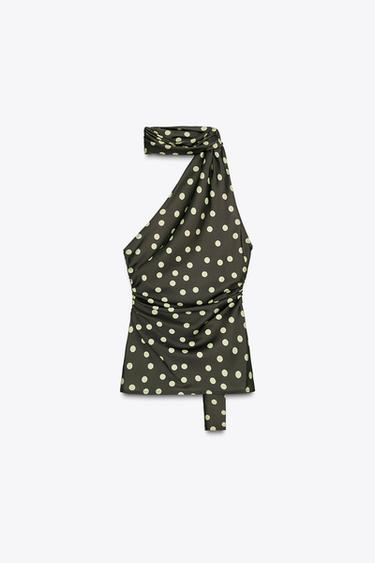 Zara SATIN EFFECT HALTER SCARF TOP - Greens