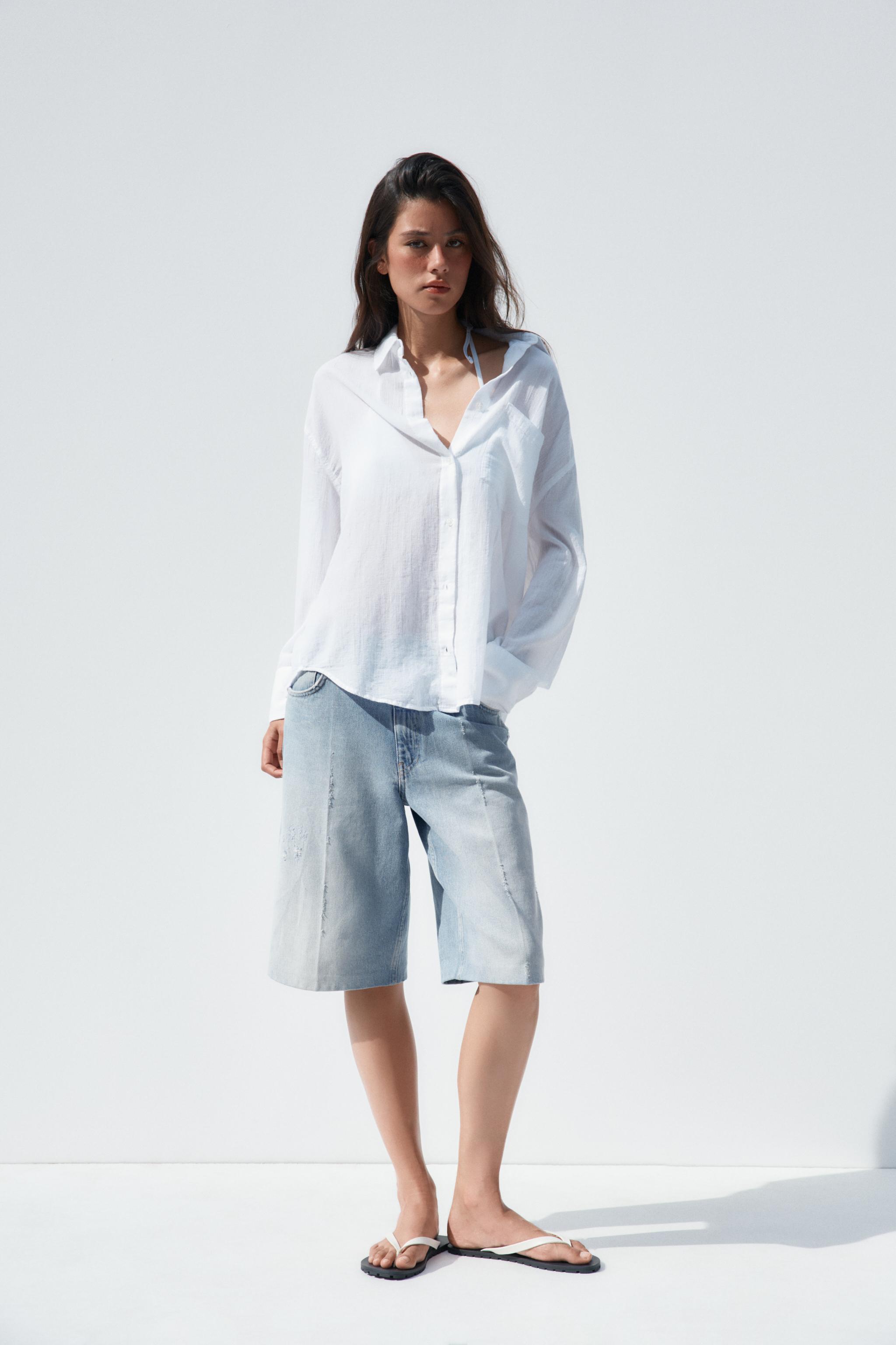 MUZE OVERSIZED GAUZE SHIRTS加工済み フリンジ SHEER GAUZE HALF SLEEVE TEE – Shinzone
