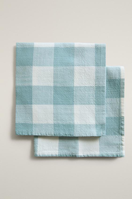 CHECK COTTON NAPKINS (PACK OF 2) - Blue by Zara - Image 0