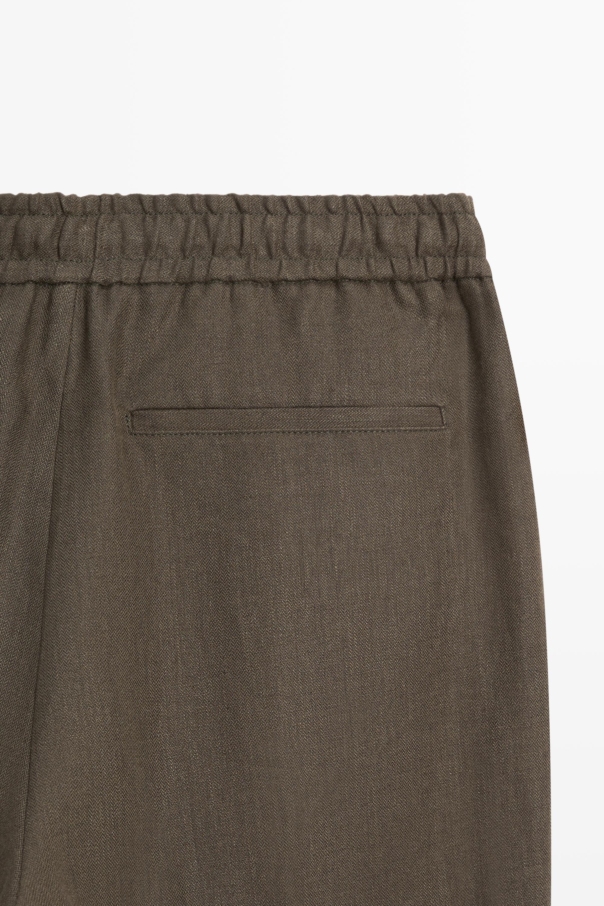 100% linen trousers with herringbone detail