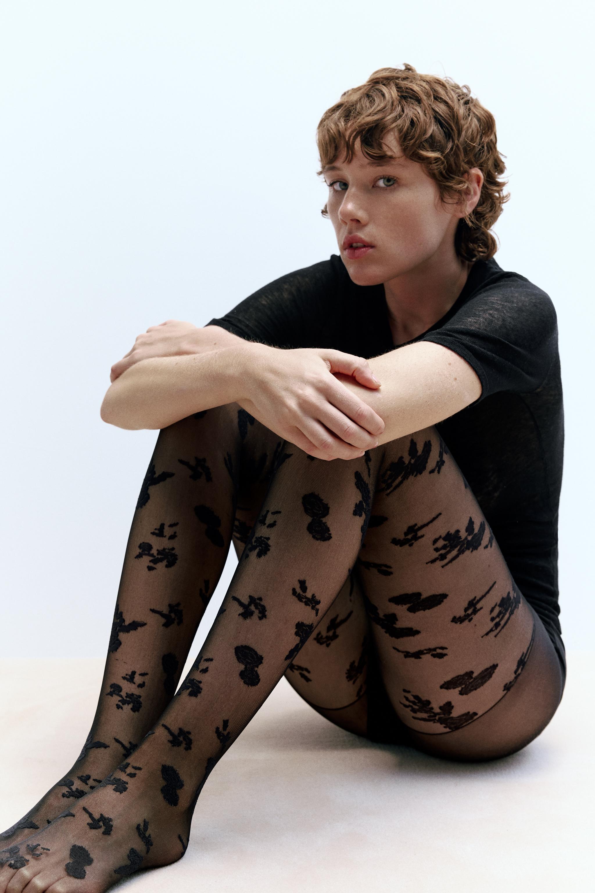 Floral Lace, Brown Tights, Printed Tights: Foot Traffic