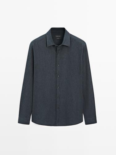 Zara Regular fit check texture melange shirt - Blue
