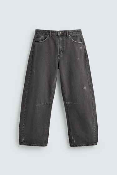 Zaras URTVÄTTAD BYXA BARREL FIT - Mörkgrå