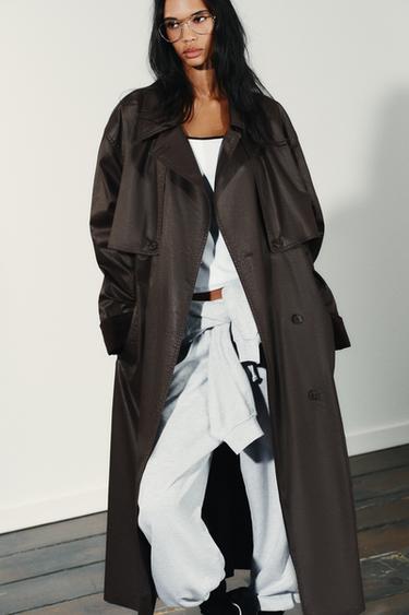 TRENCH LONG CIRÉ POIGNETS VELOURS CÔTELÉ - Marron foncé de Zara - Image 2