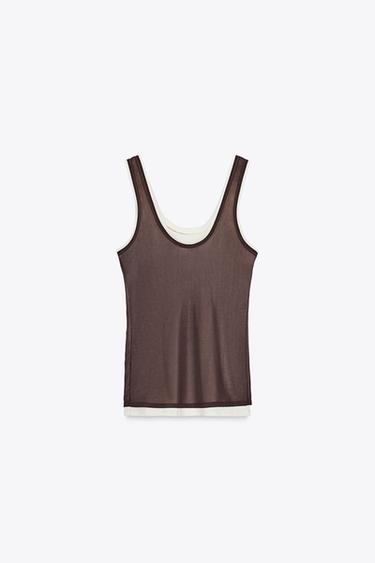 DOUBLE STRAP T-SHIRT - Brown by Zara - Image 4