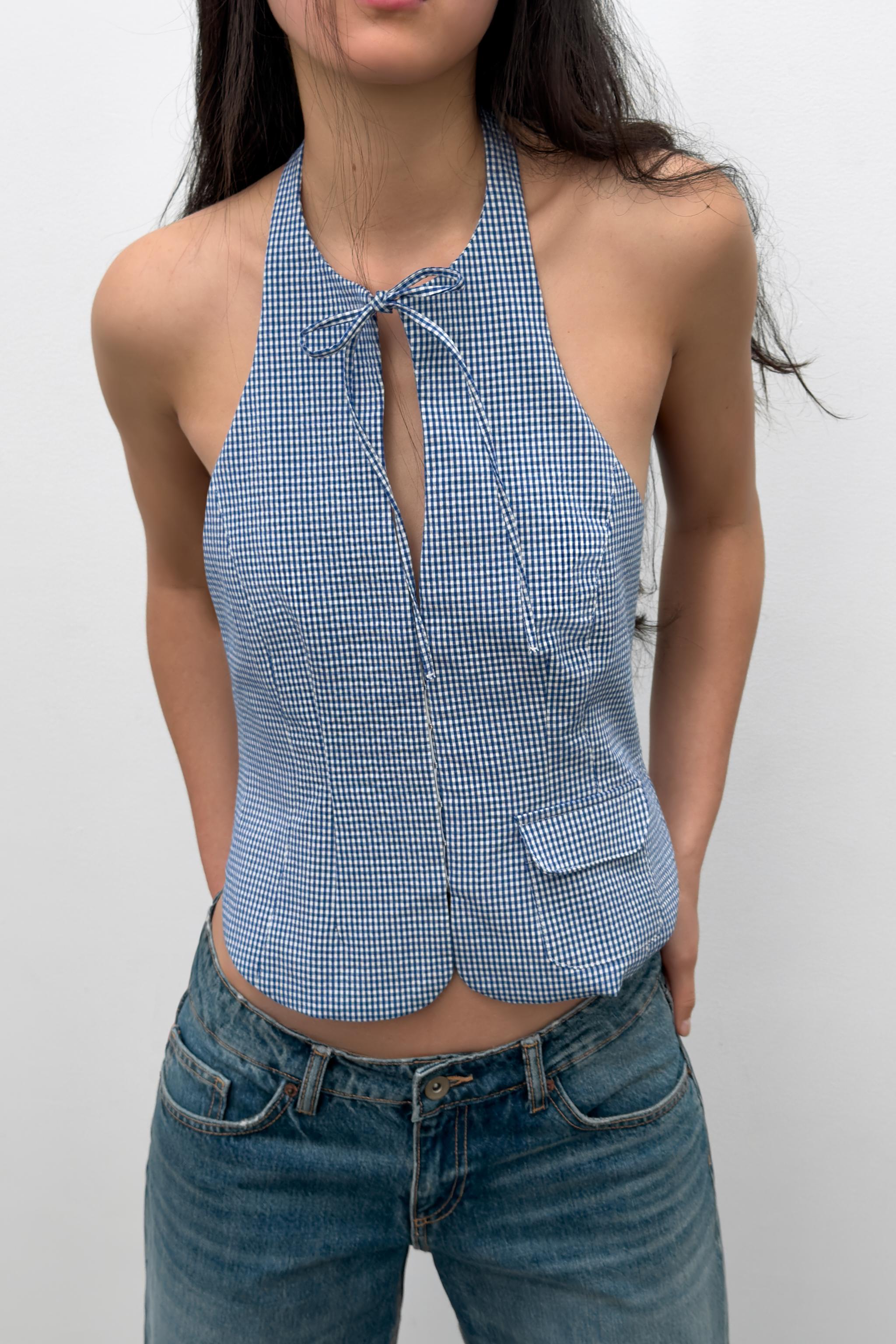 GINGHAM HALTER TOP