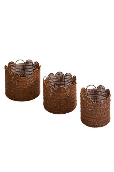 SCALLOPED ROUND BASKET - Brown by Zara