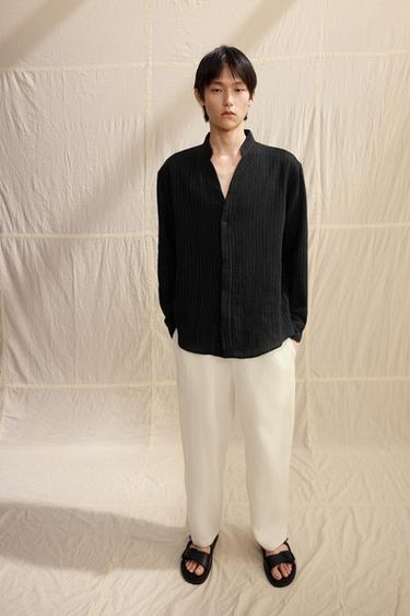 Zara 黏液嫘縈 - 黃麻長褲 - 白色