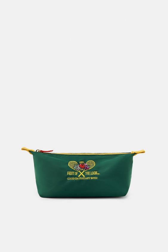 Zara FRUIT OF THE LOOM™ NYLON EMBROIDERED TOILETRY BAG - Green - Image 0