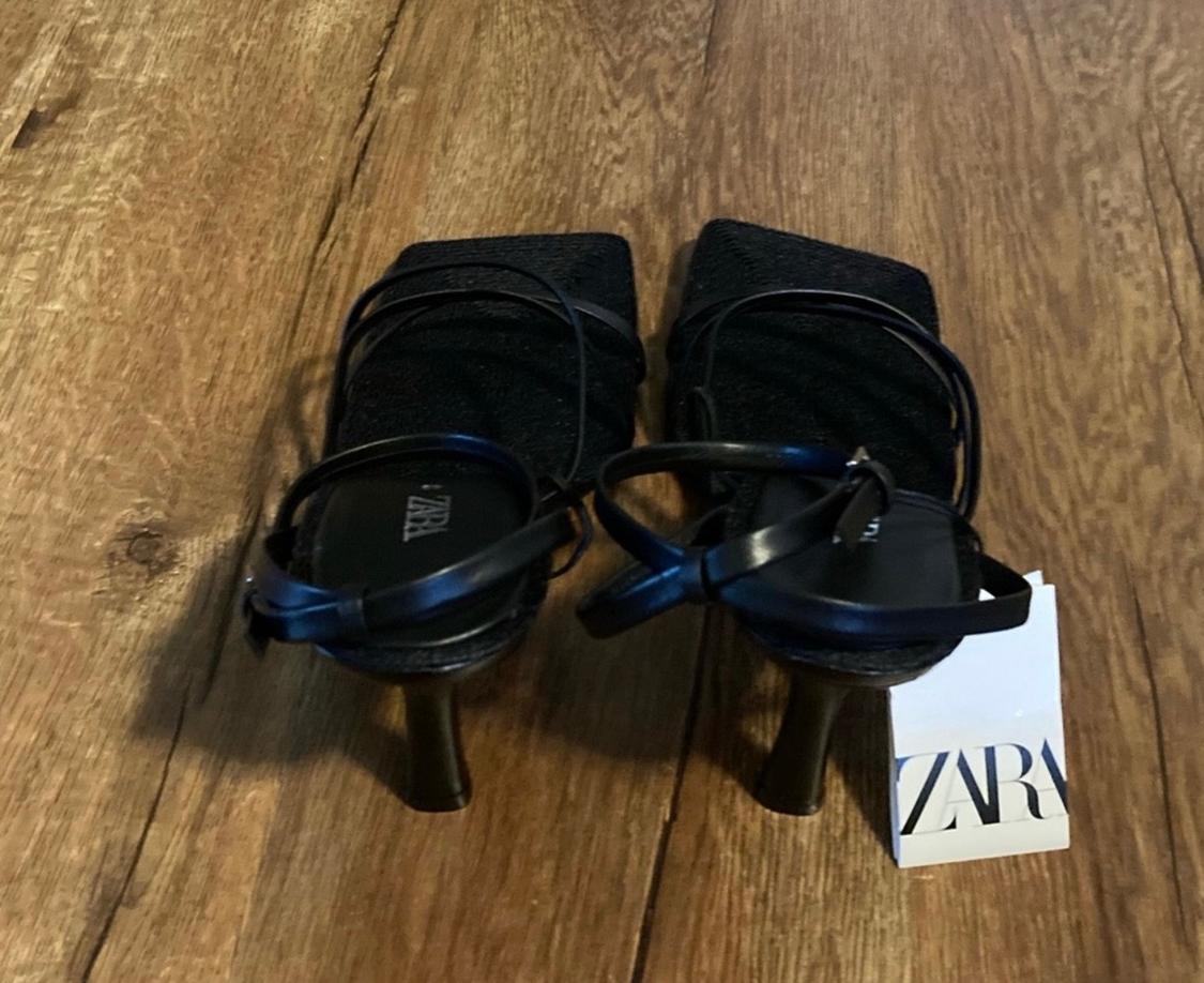ZARA BLACK HEELED LEATHER SANDALS WITH JUTE INSOLE SIZE 40 US9 - Image 2