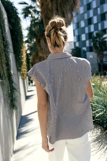 Zara 蓬袖無袖襯衫 - Brown Stripes