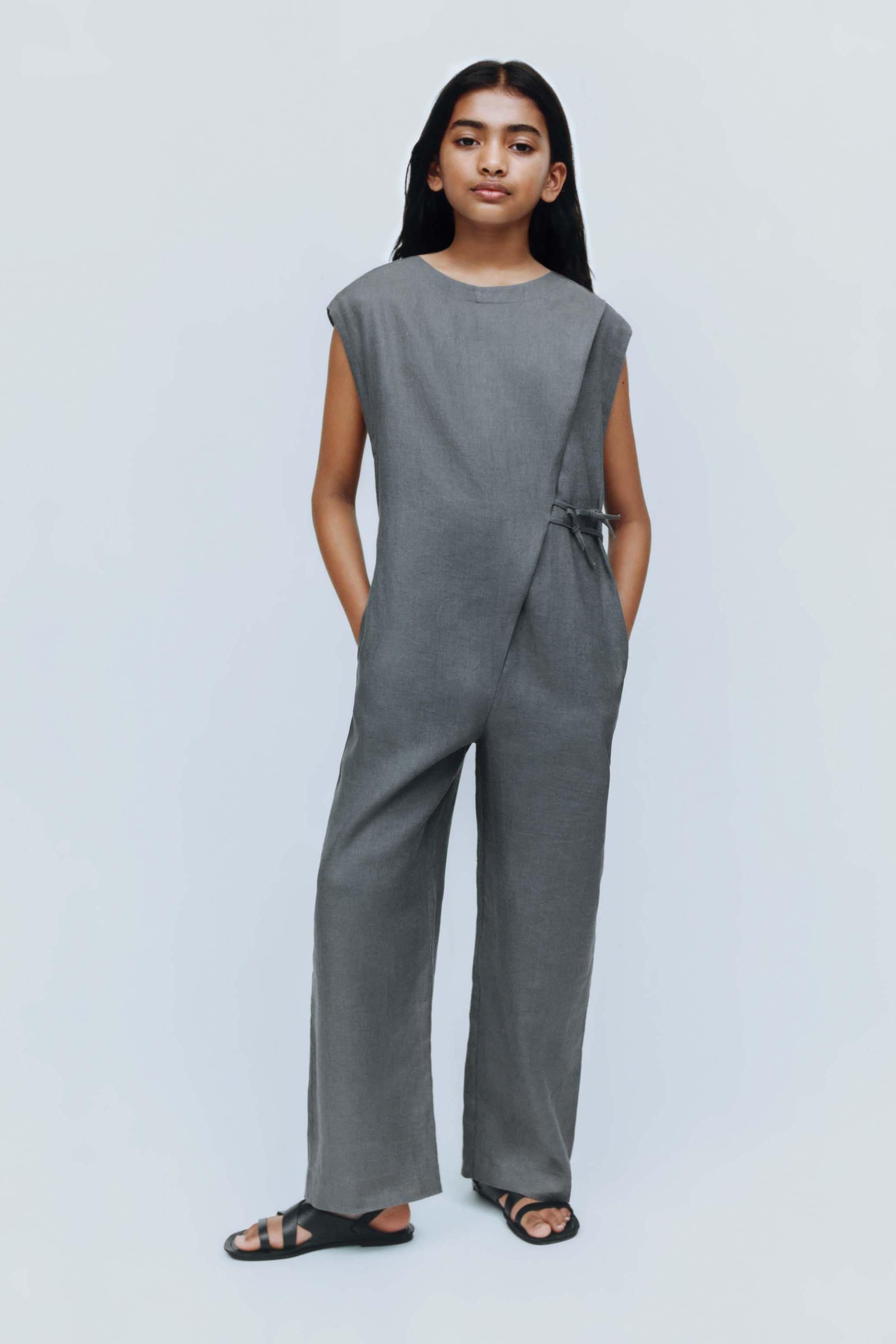 LINEN JUMPSUIT WITH BOWS - Anthracite grey | ZARA United States