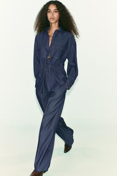 STITCHED WIDE-LEG TROUSERS - Indigo by Zara - Image 0