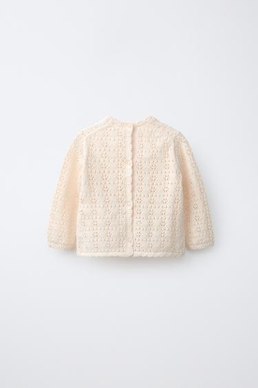 PULL EN MAILLE AJOURÉE À FLEURS BRODÉES - rose poudré de Zara - Image 1