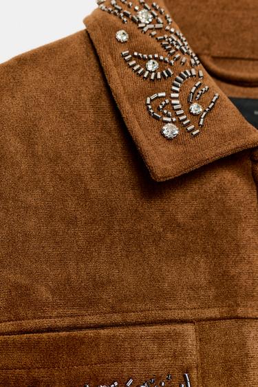 FAUX SUEDE STUDDED JACKET - Brown by Zara - Image 7