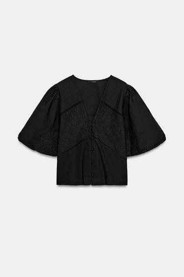 PUFF SLEEVE POPLIN TOP - Black by Zara - Image 0