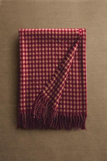 CHECK THROW WITH FRINGING - Burgundy by Zara