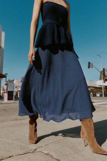 Zara LAYERED MIDI SKIRT - Blue