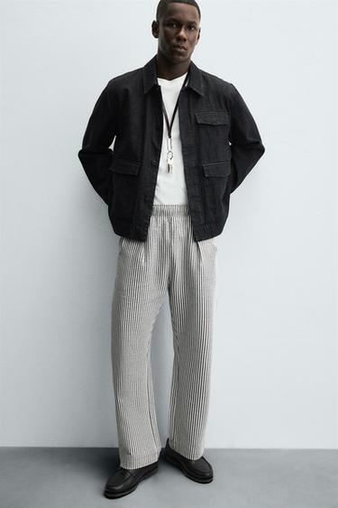 COMFORT STRIPED SEERSUCKER TROUSERS - Blue/White by Zara - Image 5