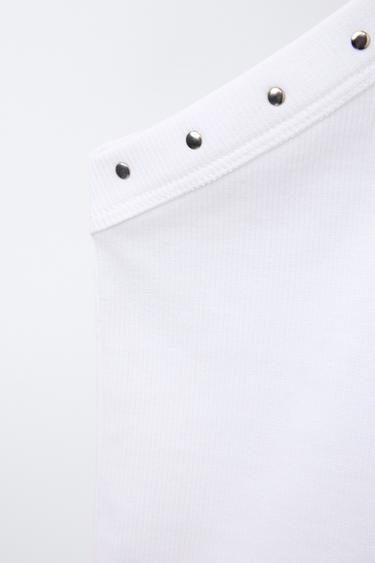 TOP CÔTELÉ HALTER CLOUTÉ - Blanc de Zara - Image 3
