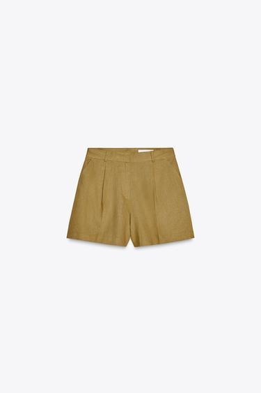 HIGH-WAIST LINEN BLEND BERMUDA SHORTS - Oil by Zara