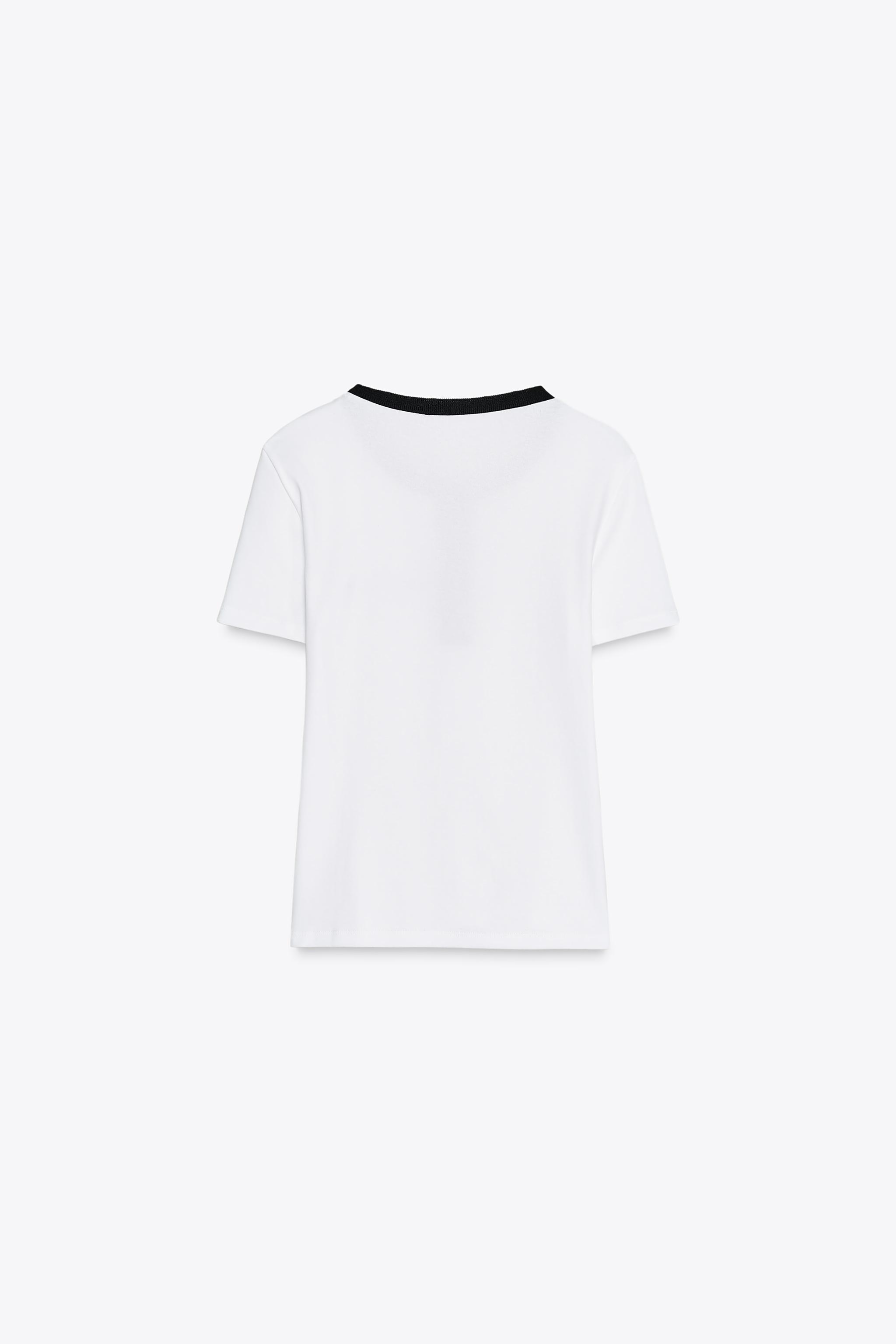ZARA コントラストパイピング付きTシャツ 5644/214 コントラストパイピング付きTシャツ - ホワイト | ZARA Japan / 日本